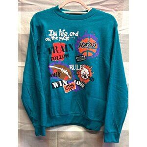 Vintage Honors Youth XL Graphic Teal Sweatshirt "Train Hard" Sports Theme 90s